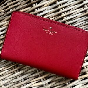 Kate Spade Red Leather Zip Organizer Travel Clutch